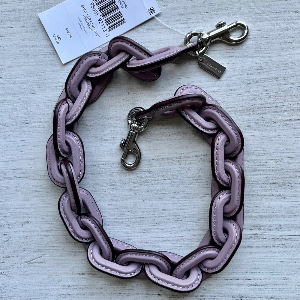 Coach Short Leather Chain Strap in Faded Purple